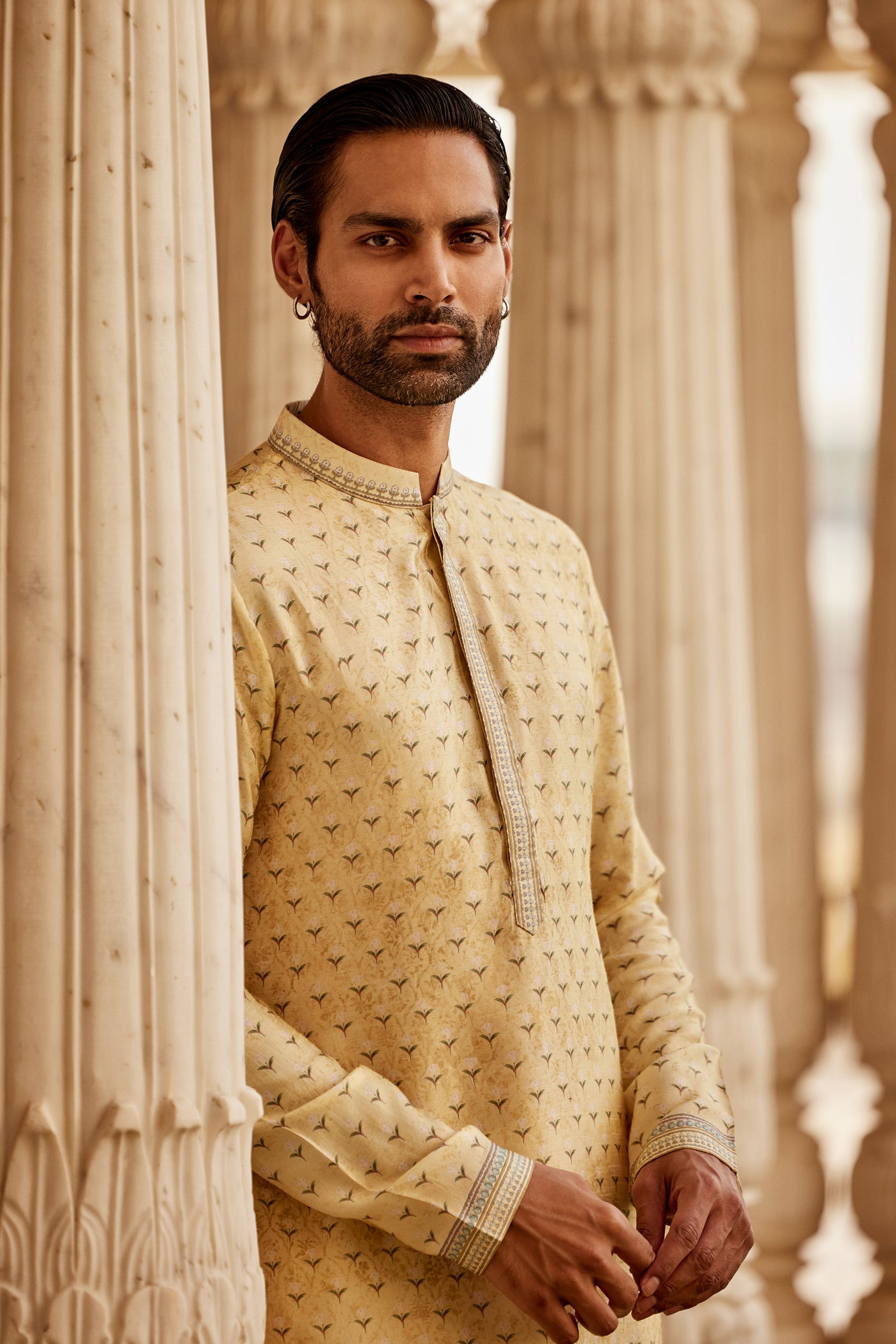 Anita Dongre Menswear Bourag Silk Kurta Yellow indian designer wear online shopping melange singapore