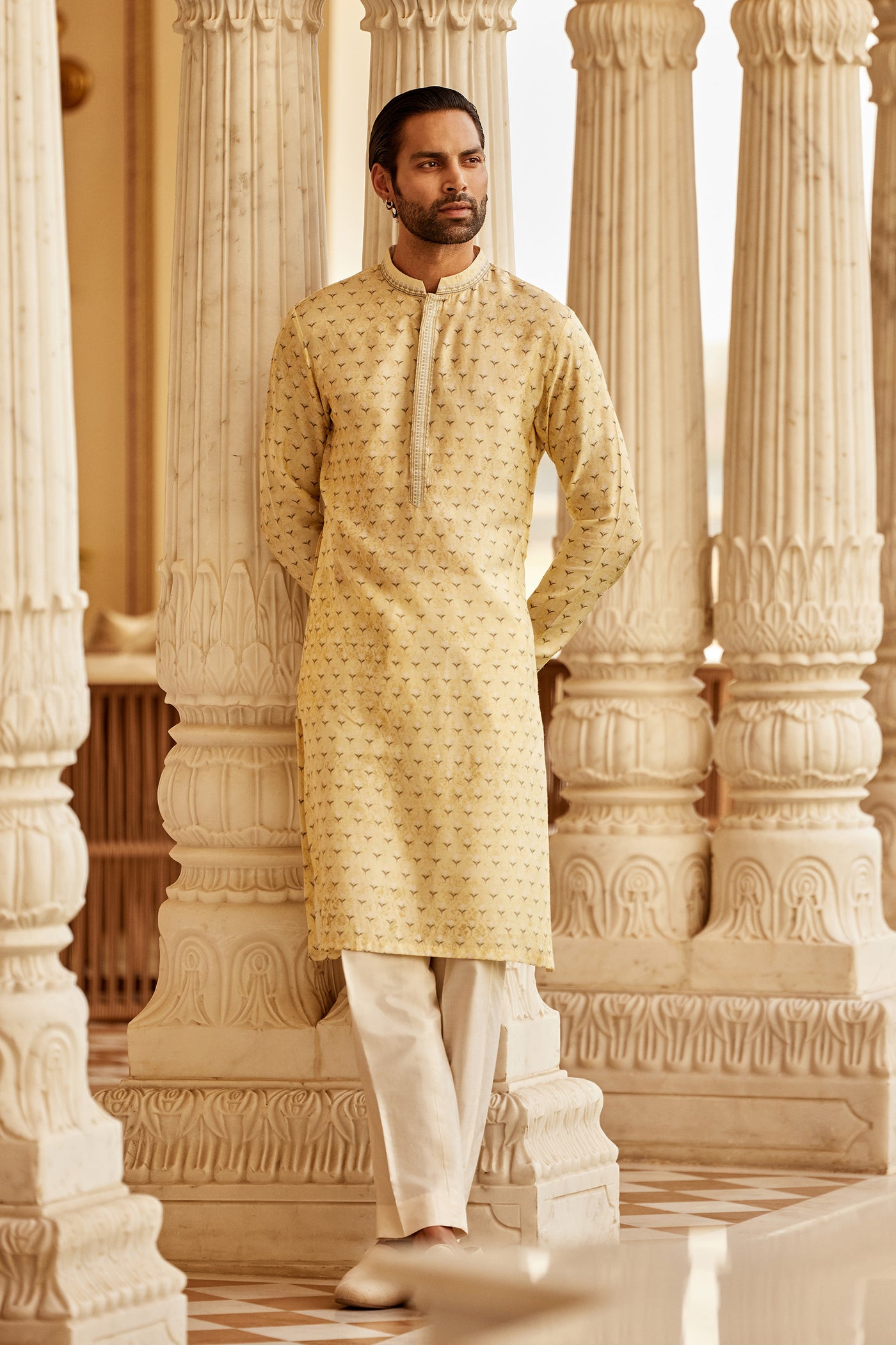 Anita Dongre Menswear Bourag Silk Kurta Yellow indian designer wear online shopping melange singapore