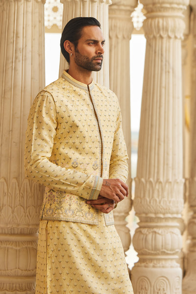 Anita Dongre Menswear Bourag Silk Nehru Jacket Yellow indian designer wear online shopping melange singapore