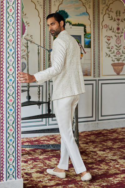 Anita Dongre Menswear Dhven Embroidered Silk Bandhgala Cream indian designer wear online shopping melange singapore
