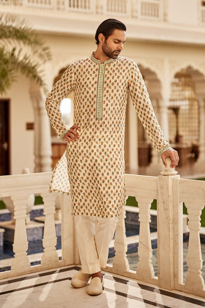 Anita Dongre Menswear Edhas Silk Kurta Cream indian designer wear online shopping melange singapore