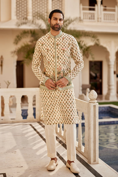 Anita Dongre Menswear Edhas Silk Nehru Jacket Cream indian designer wear online shopping melange singapore
