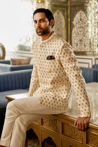 Anita Dongre Menswear Eshan Silk Bandhagala Ivory Ivory indian designer wear online shopping melange singapore