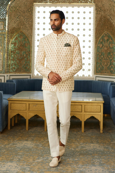 Anita Dongre Menswear Eshan Silk Bandhagala Ivory Ivory indian designer wear online shopping melange singapore