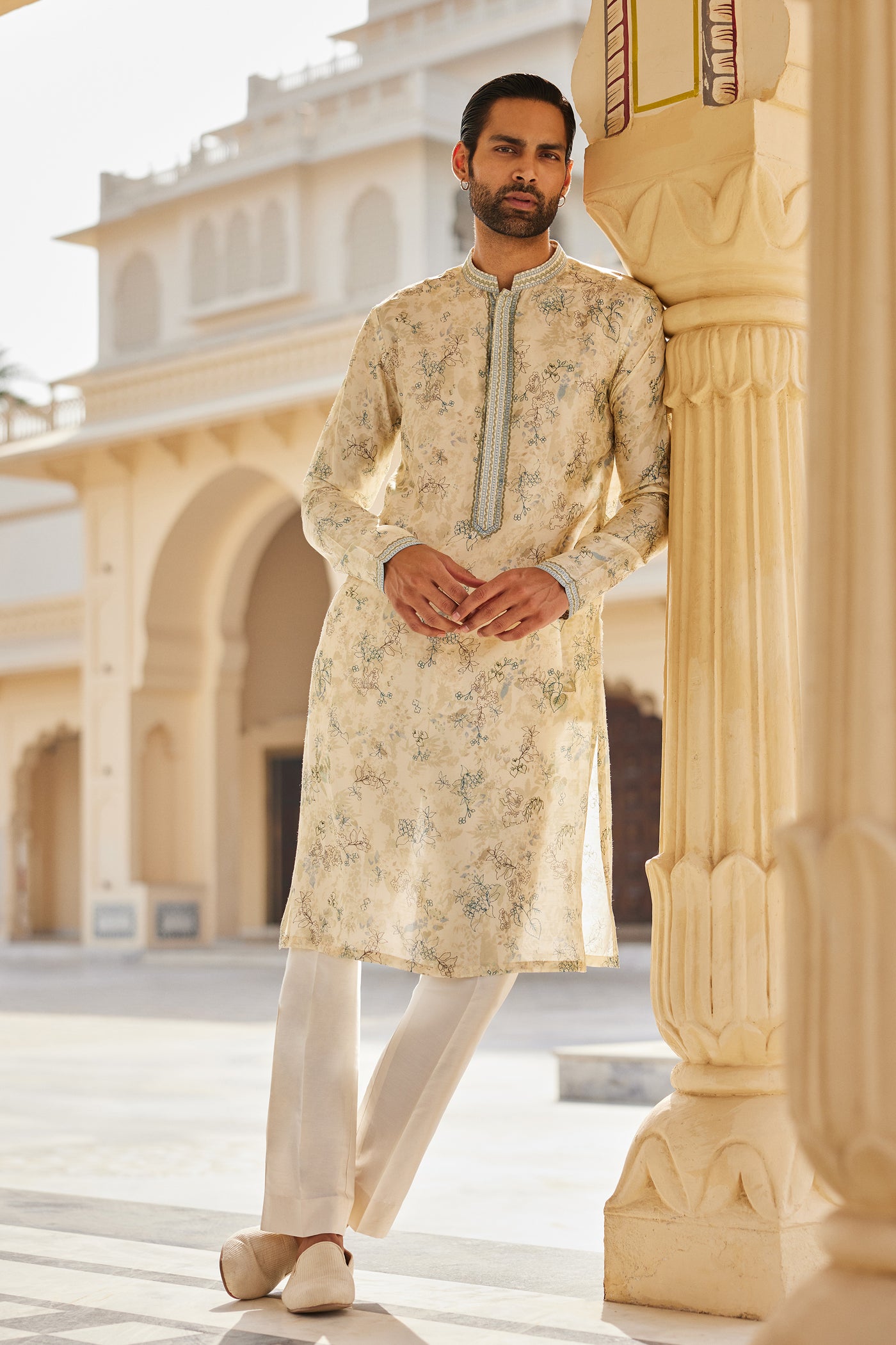 Anita Dongre Menswear Harishva Silk Kurta Ivory indian designer wear online shopping melange singapore