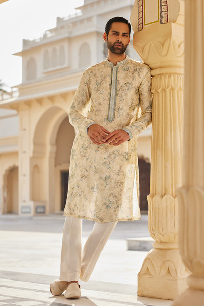 Anita Dongre Menswear Harishva Silk Kurta Ivory indian designer wear online shopping melange singapore