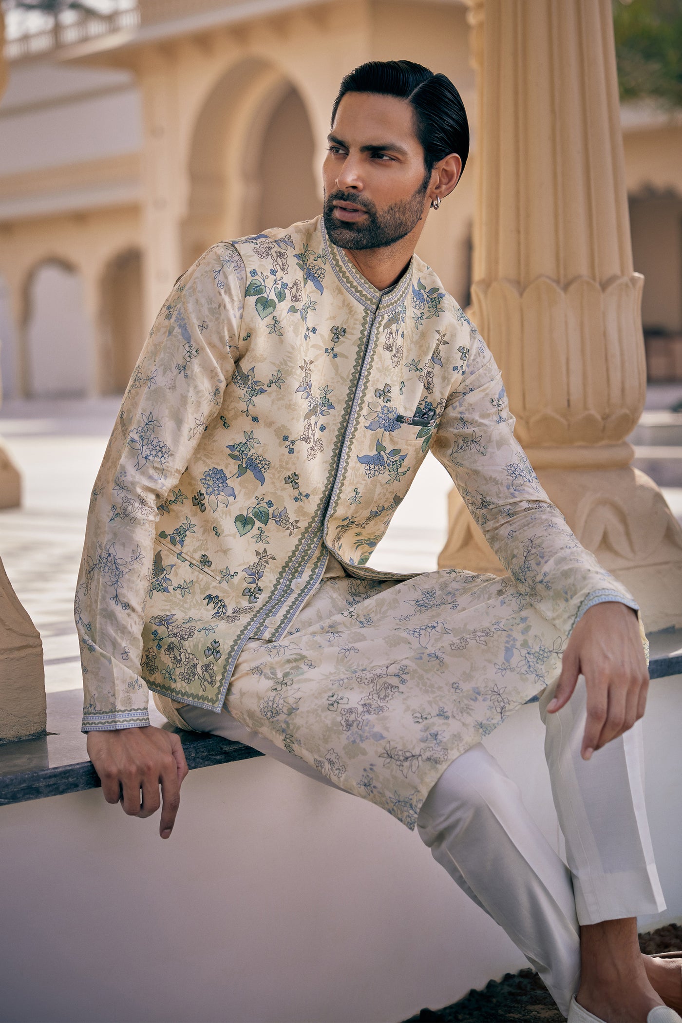 Anita Dongre Menswear Harishva Silk Nehru Jacket Ivory indian designer wear online shopping melange singapore