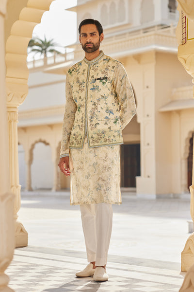 Anita Dongre Menswear Harishva Silk Nehru Jacket Ivory indian designer wear online shopping melange singapore