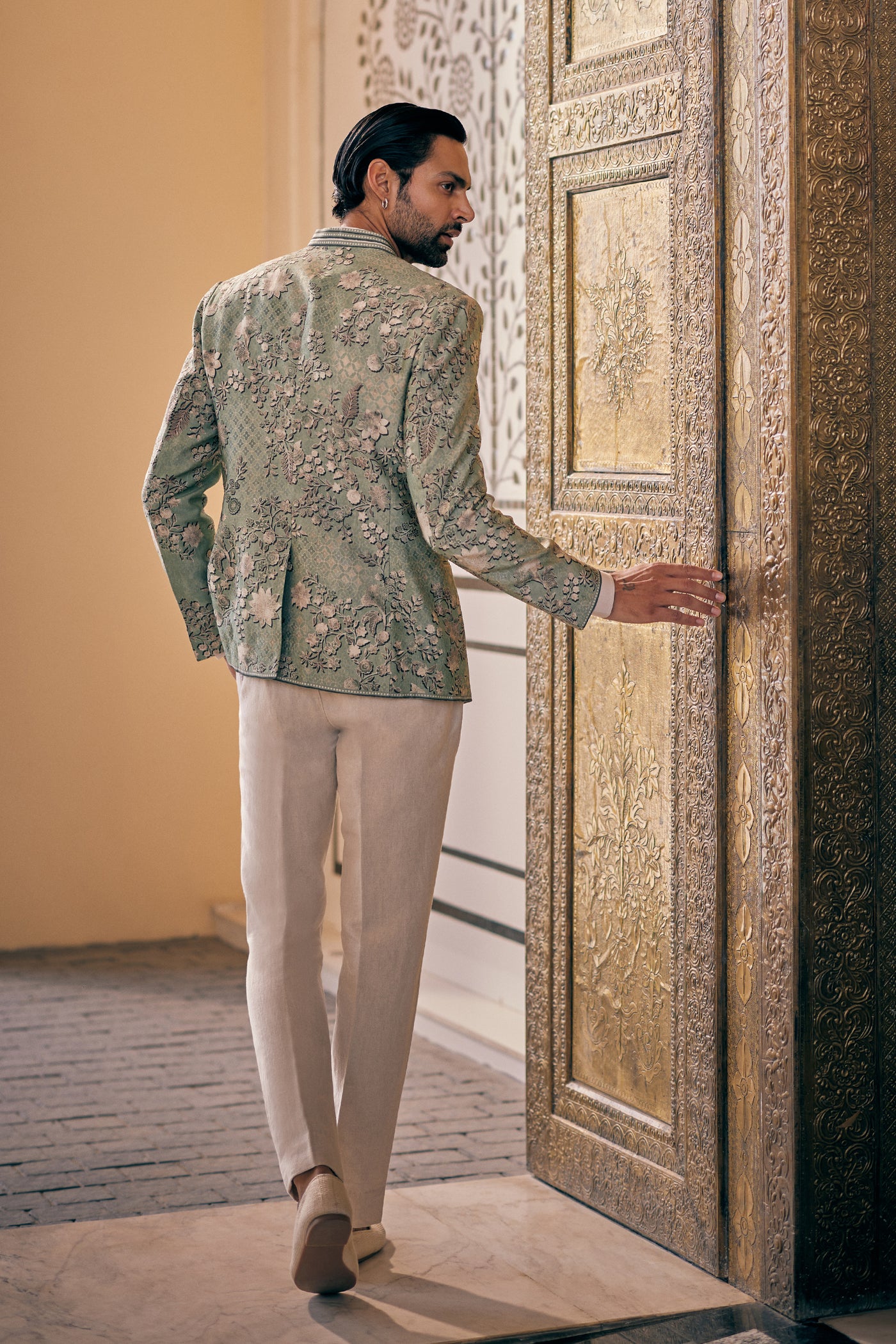 Anita Dongre Menswear Himir Silk Bandhagala Sage indian designer wear online shopping melange singapore