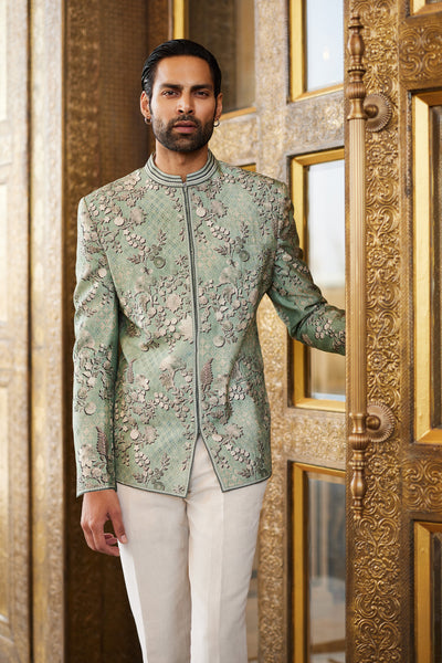 Anita Dongre Menswear Himir Silk Bandhagala Sage indian designer wear online shopping melange singapore