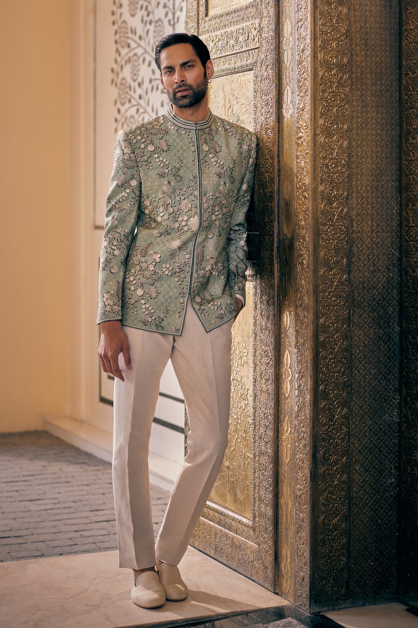 Anita Dongre Menswear Himir Silk Bandhagala Sage indian designer wear online shopping melange singapore