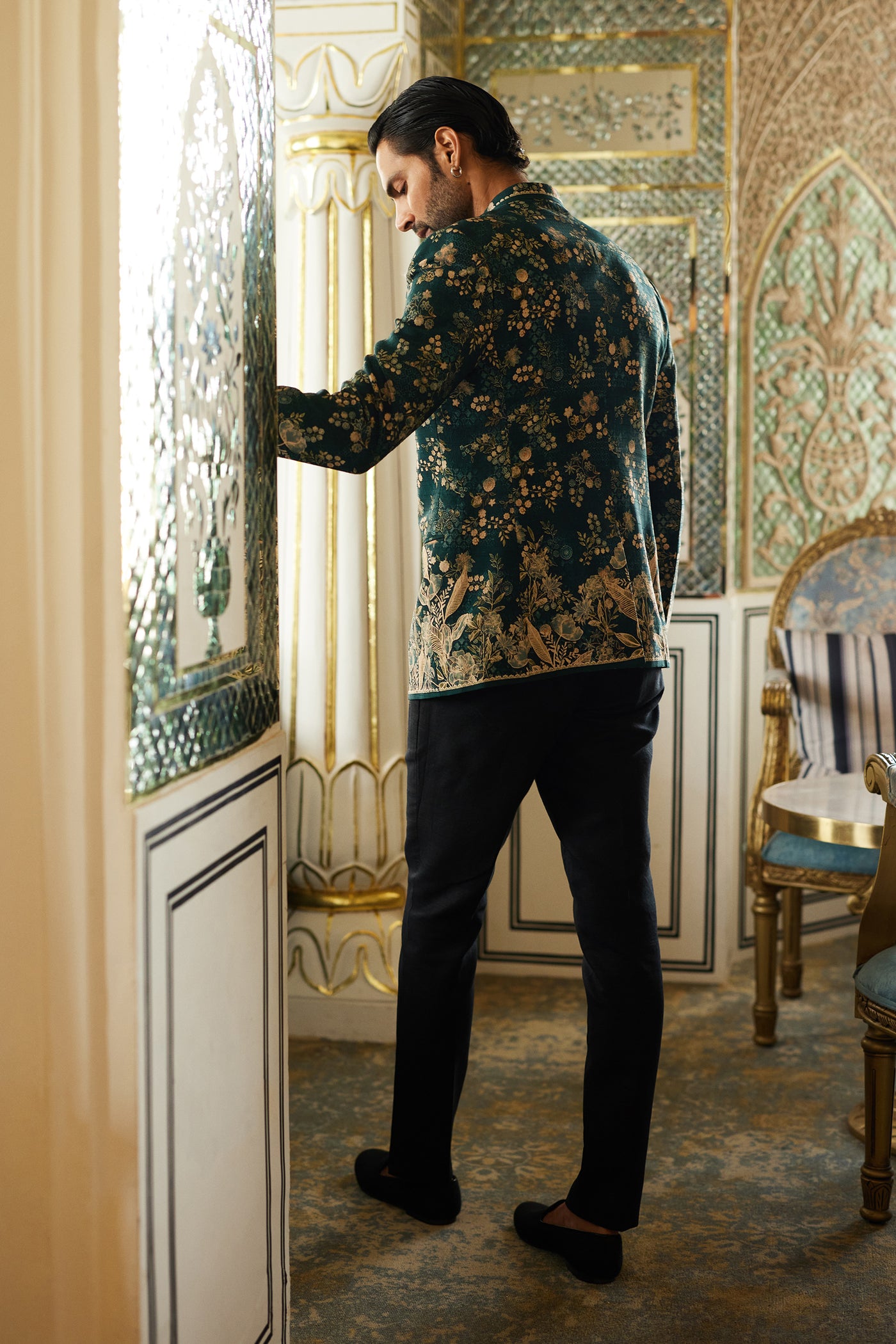 Anita Dongre Menswear Javin Silk Bandhgala Green indian designer wear online shopping melange singapore