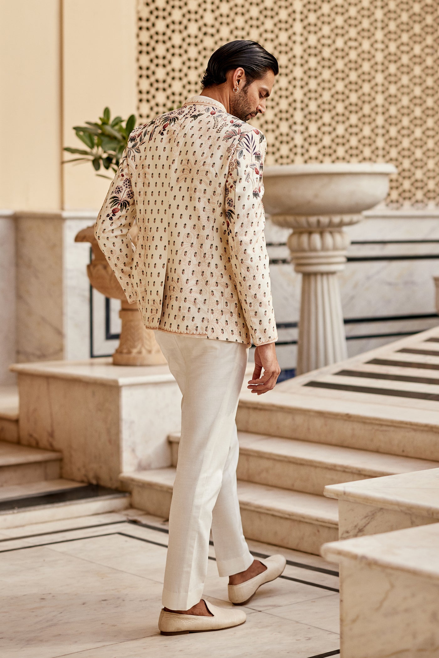 Anita Dongre Menswear Raahil Silk Bandhgala Ivory indian designer wear online shopping melange singapore