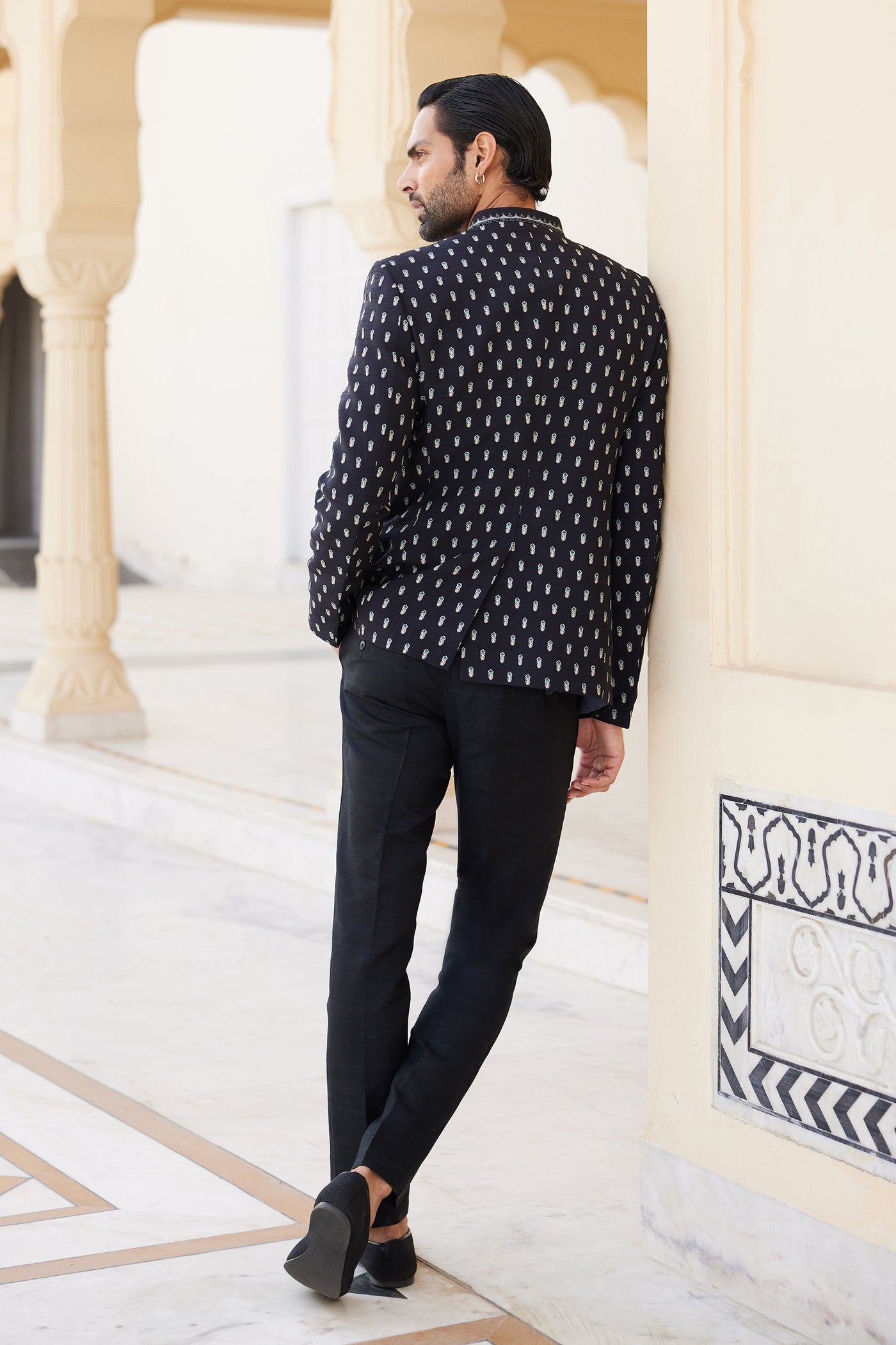 Anita Dongre Menswear Ritam Silk Bandhagala Black indian designer wear online shopping melange singapore