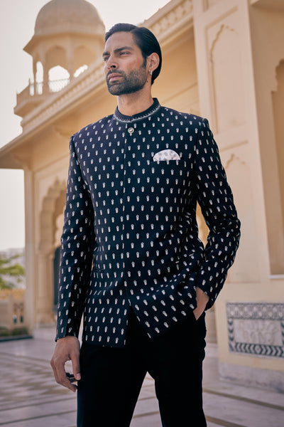 Anita Dongre Menswear Ritam Silk Bandhagala Black indian designer wear online shopping melange singapore