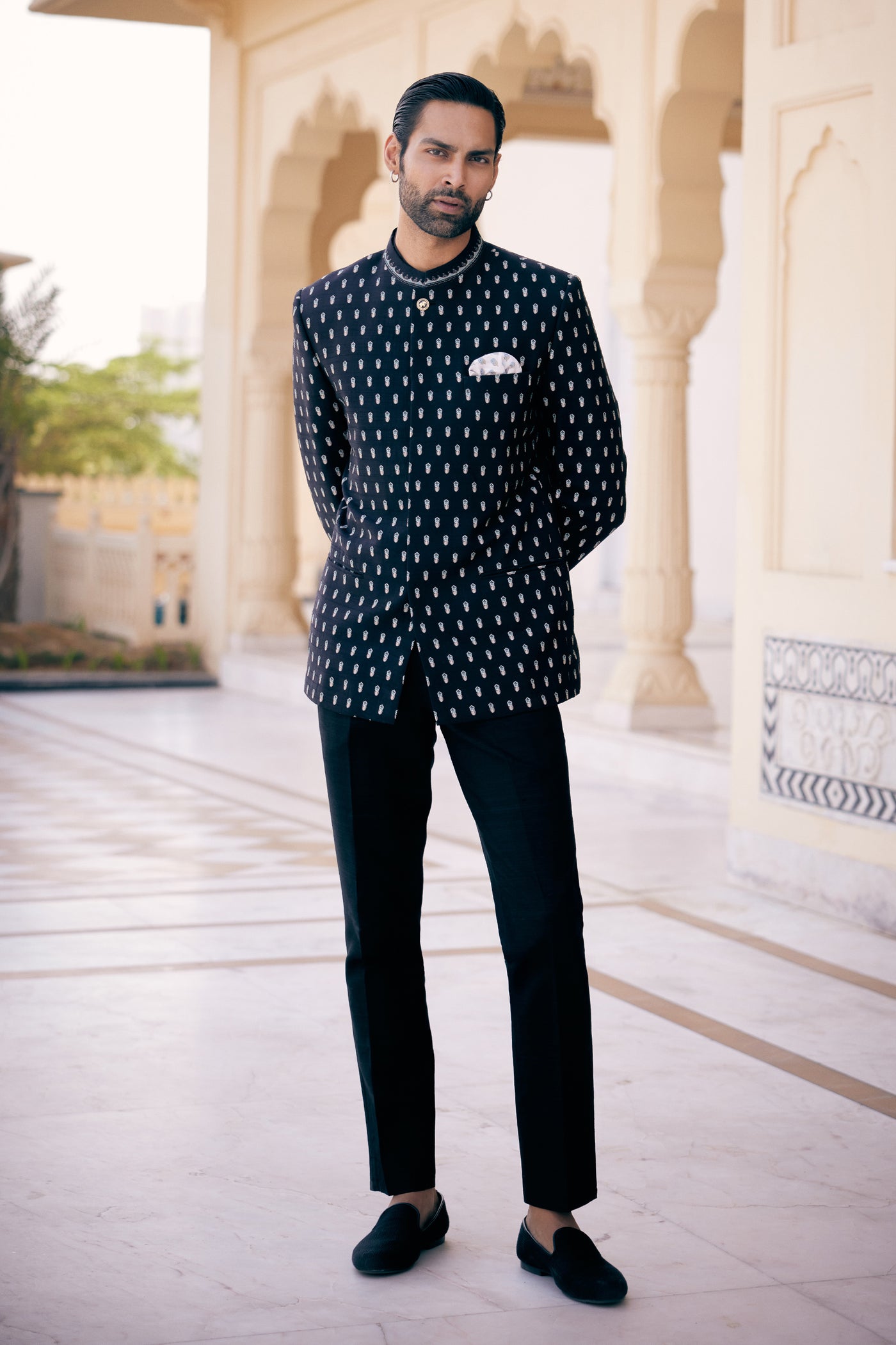 Anita Dongre Menswear Ritam Silk Bandhagala Black indian designer wear online shopping melange singapore