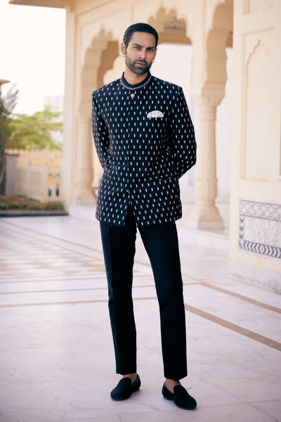 Anita Dongre Menswear Ritam Silk Bandhagala Black indian designer wear online shopping melange singapore
