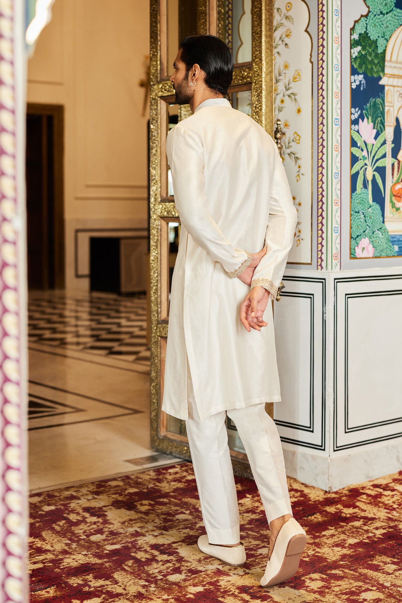 Anita Dongre Menswear Saaket Gota Patti Silk Kurta Ivory indian designer wear online shopping melange singapore