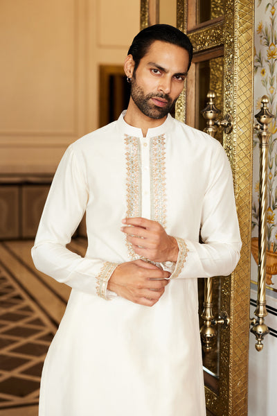 Anita Dongre Menswear Saaket Gota Patti Silk Kurta Ivory indian designer wear online shopping melange singapore