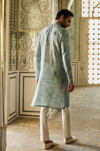 Anita Dongre Menswear Sharv Silk Kurta Ice Blue indian designer wear online shopping melange singapore