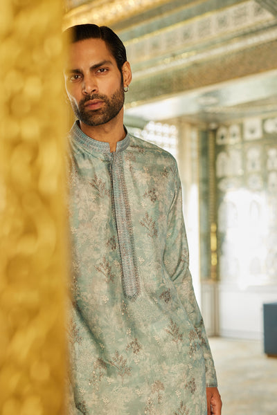 Anita Dongre Menswear Sharv Silk Kurta Ice Blue indian designer wear online shopping melange singapore