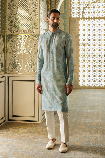Anita Dongre Menswear Sharv Silk Kurta Ice Blue indian designer wear online shopping melange singapore