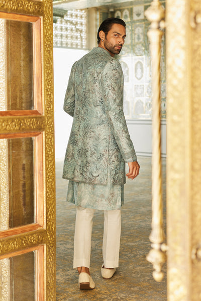
Anita Dongre Menswear Sharv Silk Sherwani Blue indian designer wear online shopping melange singapore

