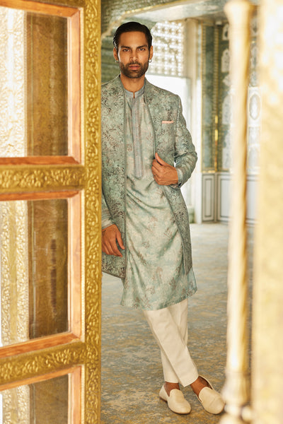 
Anita Dongre Menswear Sharv Silk Sherwani Blue indian designer wear online shopping melange singapore

