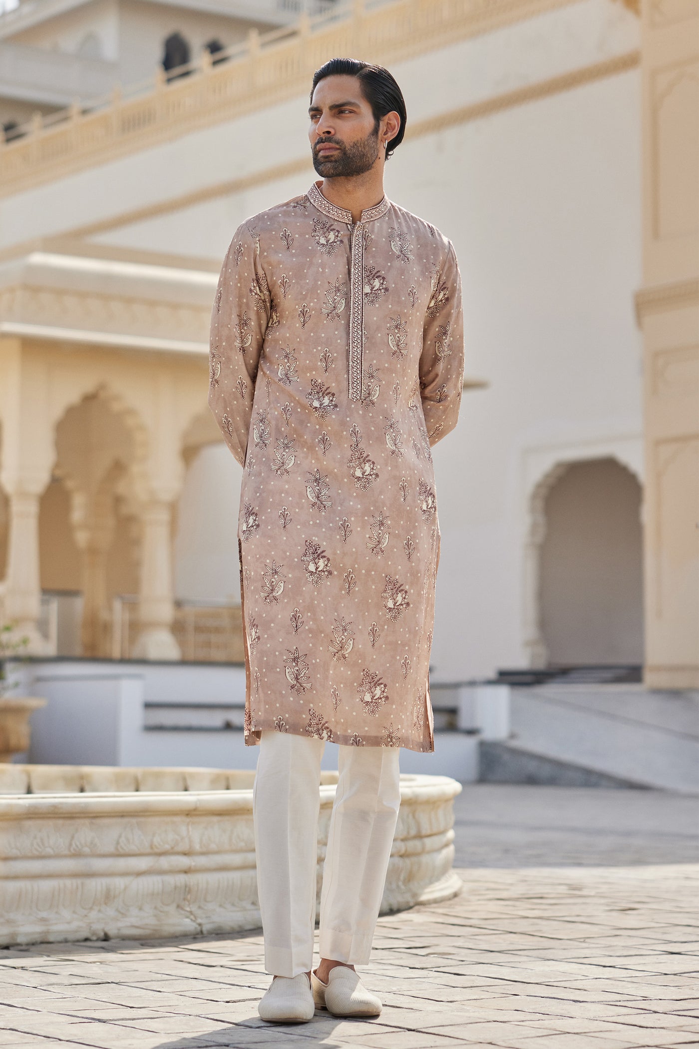 Anita Dongre Menswear Simal Silk Kurta Pink indian designer wear online shopping melange singapore