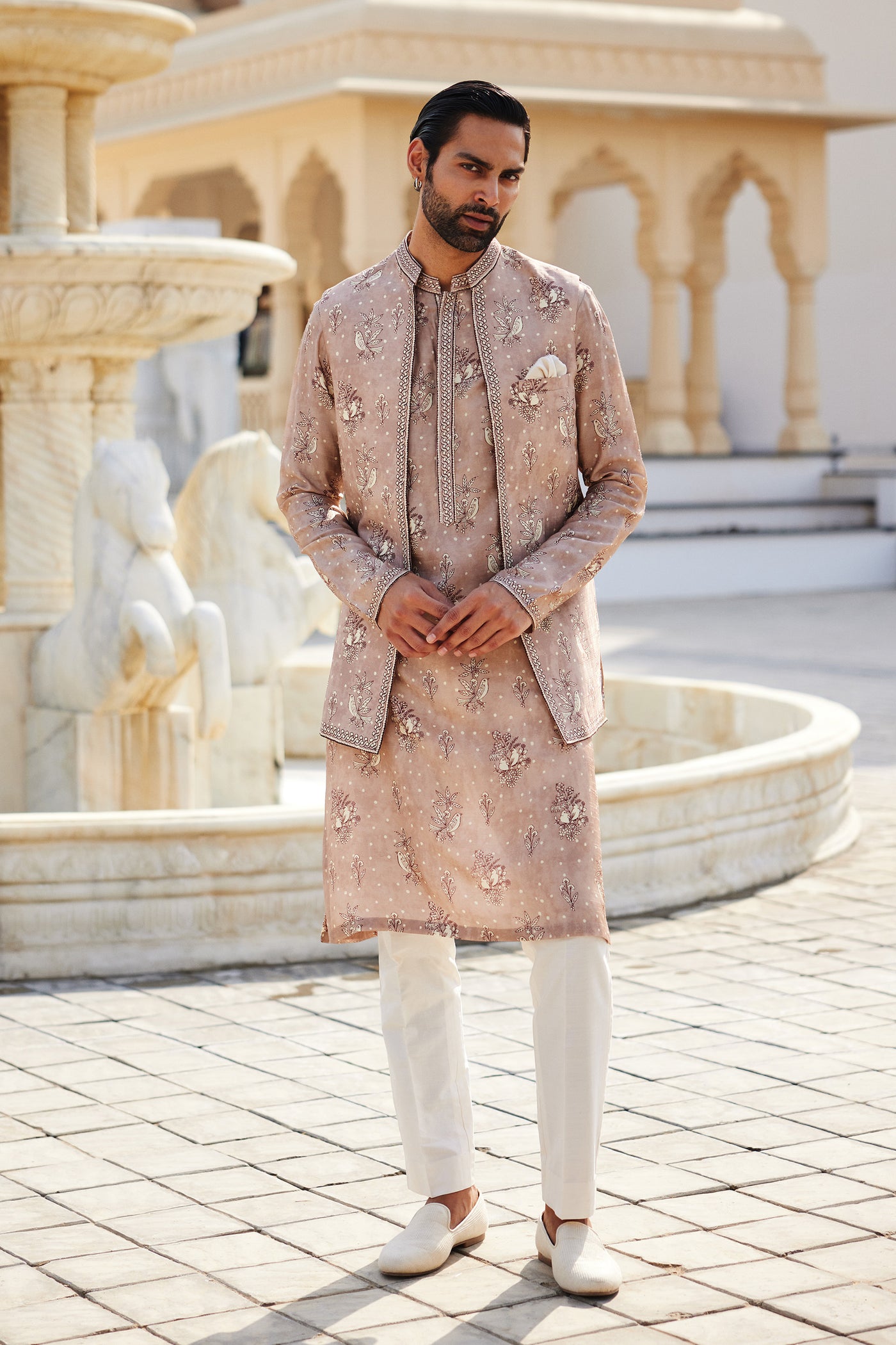 Anita Dongre Menswear Simal Silk Nehru Jacket Pink indian designer wear online shopping melange singapore