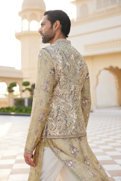 Anita Dongre Menswear Simal Silk Nehru Jacket Sage indian designer wear online shopping melange singapore