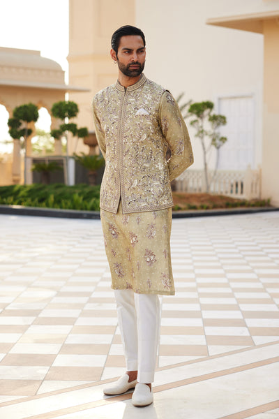 Anita Dongre Menswear Simal Silk Nehru Jacket Sage indian designer wear online shopping melange singapore