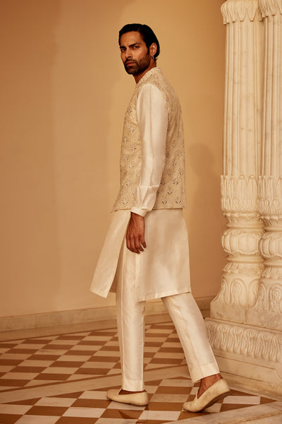 Anita Dongre Menswear Surjit Embroidered Silk Nehru Jacket Ivory indian designer wear online shopping melange singapore