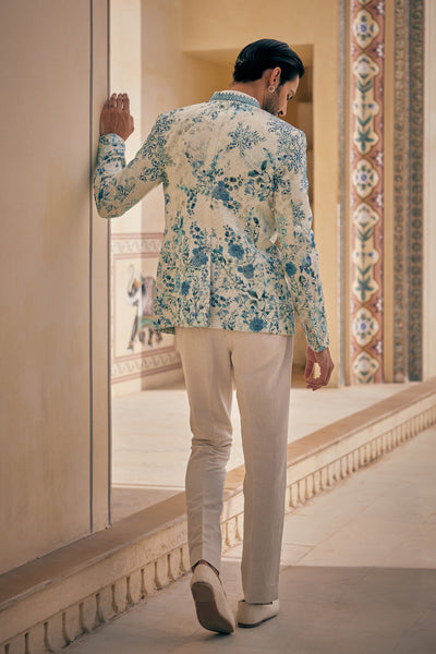 Anita Dongre Menswear Yajat Bandhgala Blue indian designer wear online shopping melange singapore