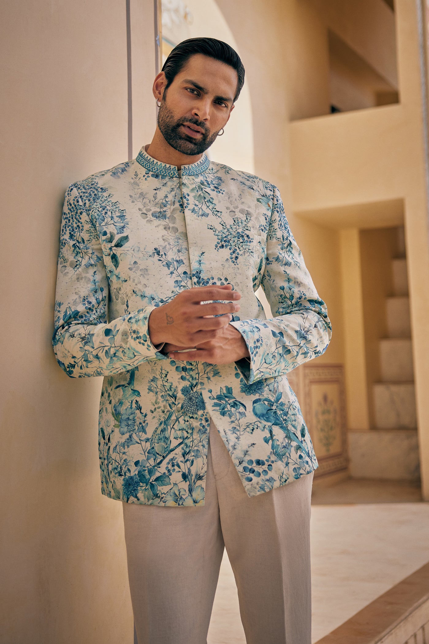 Anita Dongre Menswear Yajat Bandhgala Blue indian designer wear online shopping melange singapore