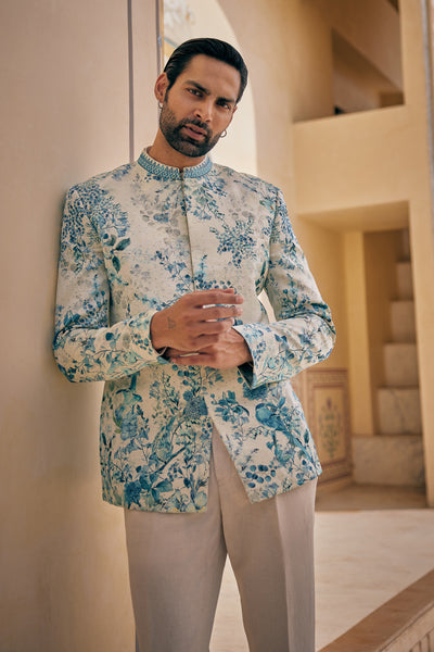 Anita Dongre Menswear Yajat Bandhgala Blue indian designer wear online shopping melange singapore
