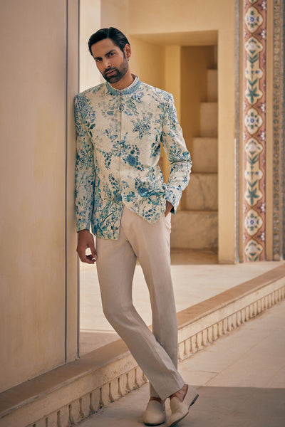 Anita Dongre Menswear Yajat Bandhgala Blue indian designer wear online shopping melange singapore