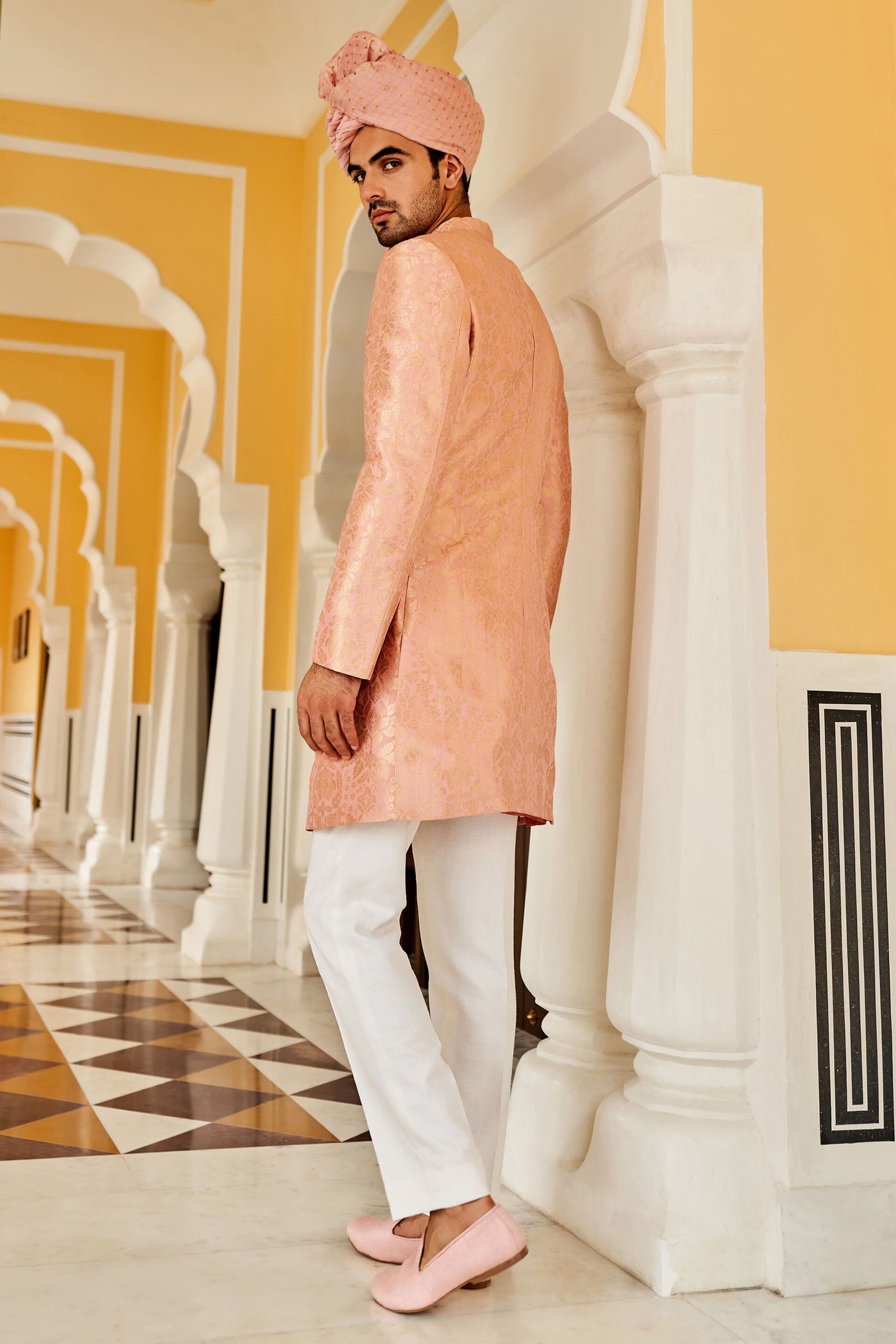 Anita Dongre menswear Zahur Sherwani Pink indian designer wear online shopping melange singapore