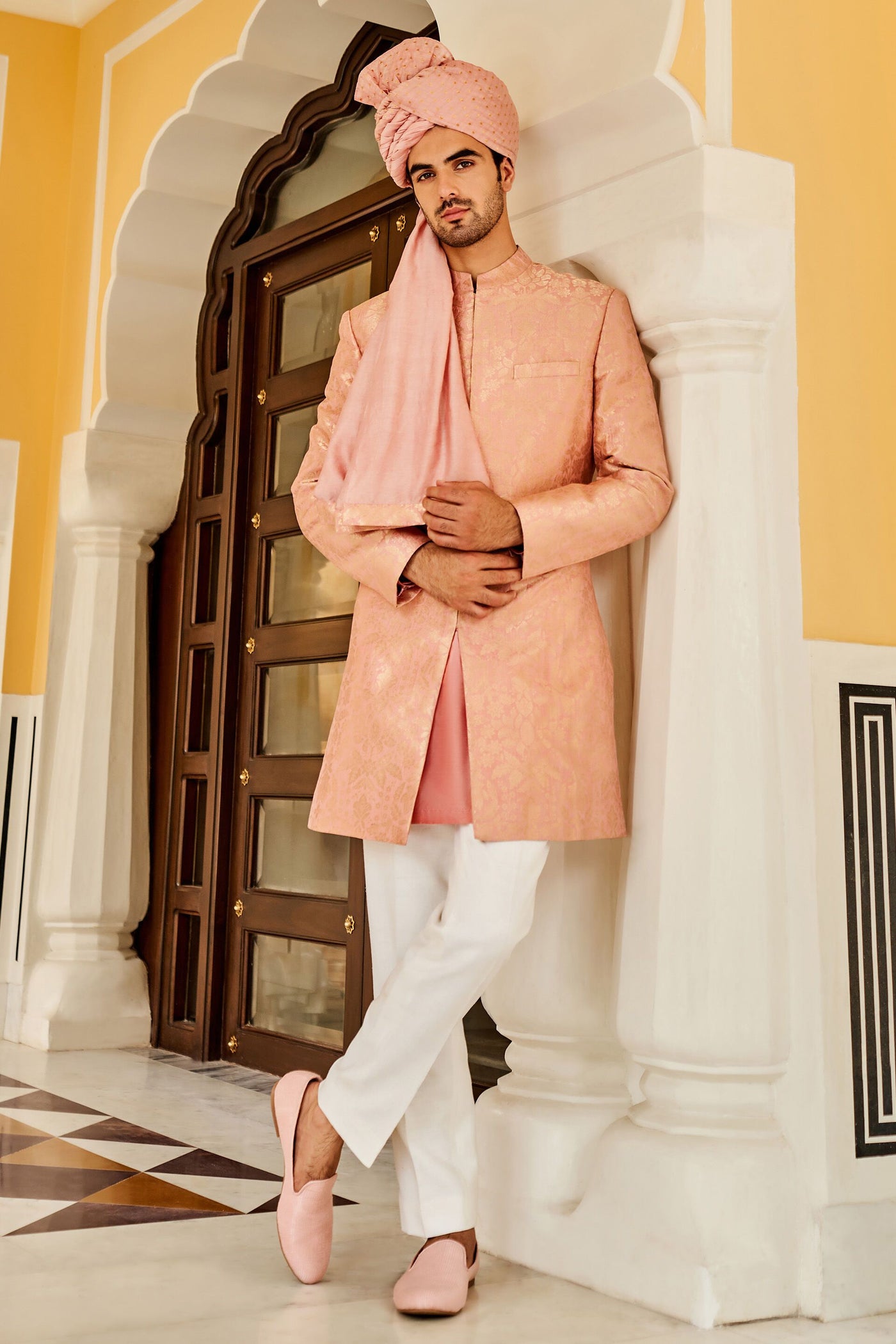 Anita Dongre menswear Zahur Sherwani Pink indian designer wear online shopping melange singapore