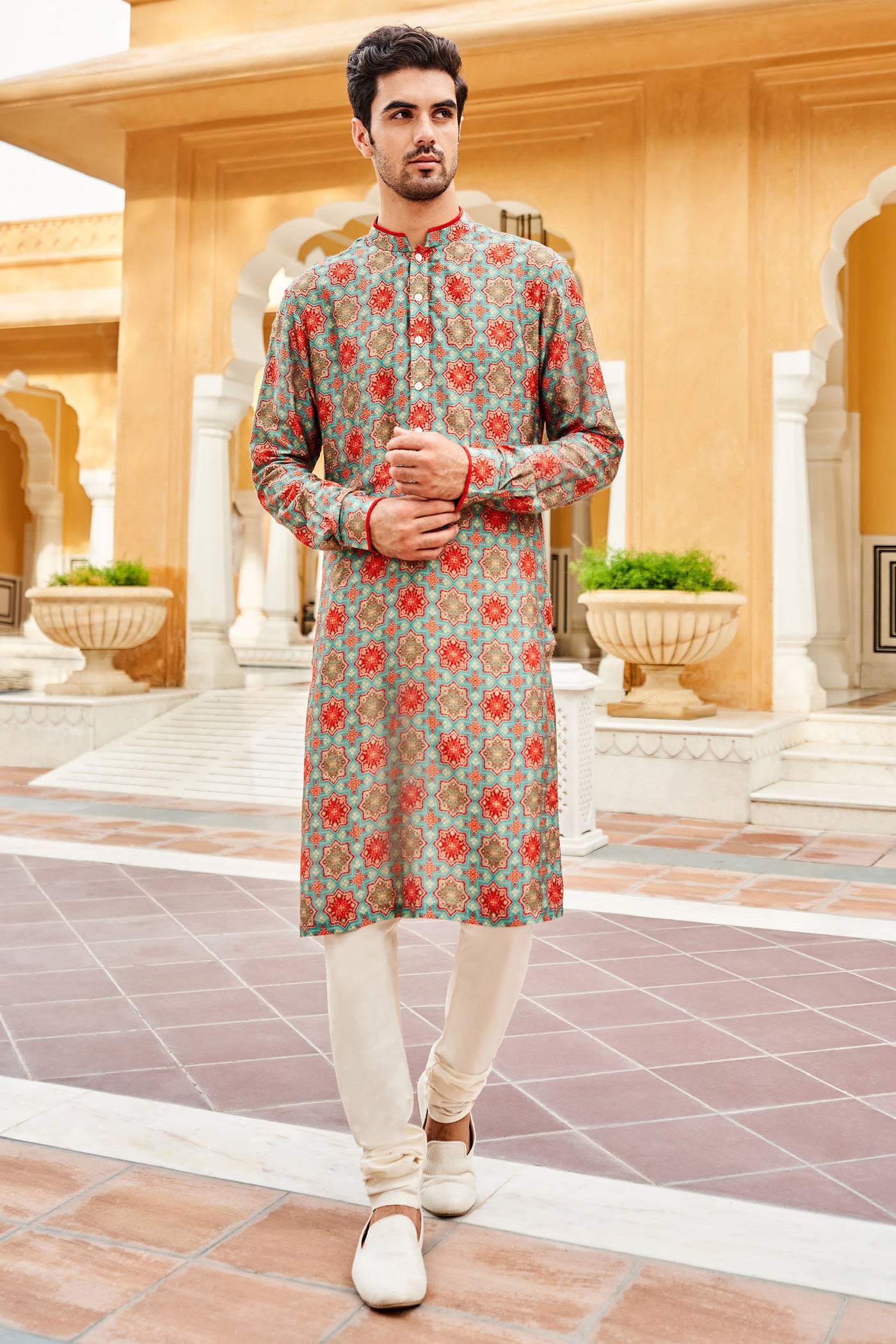 Anita Dongre Menswear Zehab Kurta Ice Blue Indian designer wear online shopping melange singapore