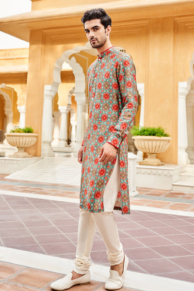 Anita Dongre Menswear Zehab Kurta Ice Blue Indian designer wear online shopping melange singapore