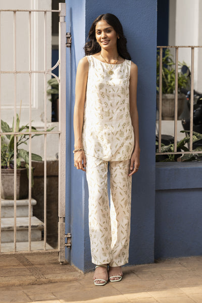 Anita Dongre Midsummer Coord Set Green Leaf Imprint indian designer wear online shopping melange singapore