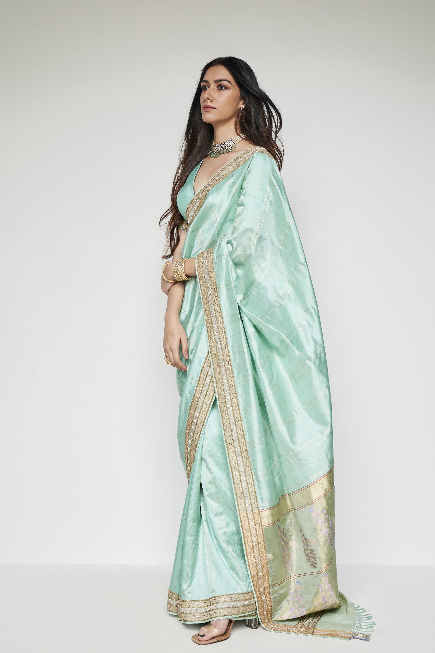 Anita Dongre Mithila Benarasi Saree Powder Blue indian designer wear online shopping melange singapore
