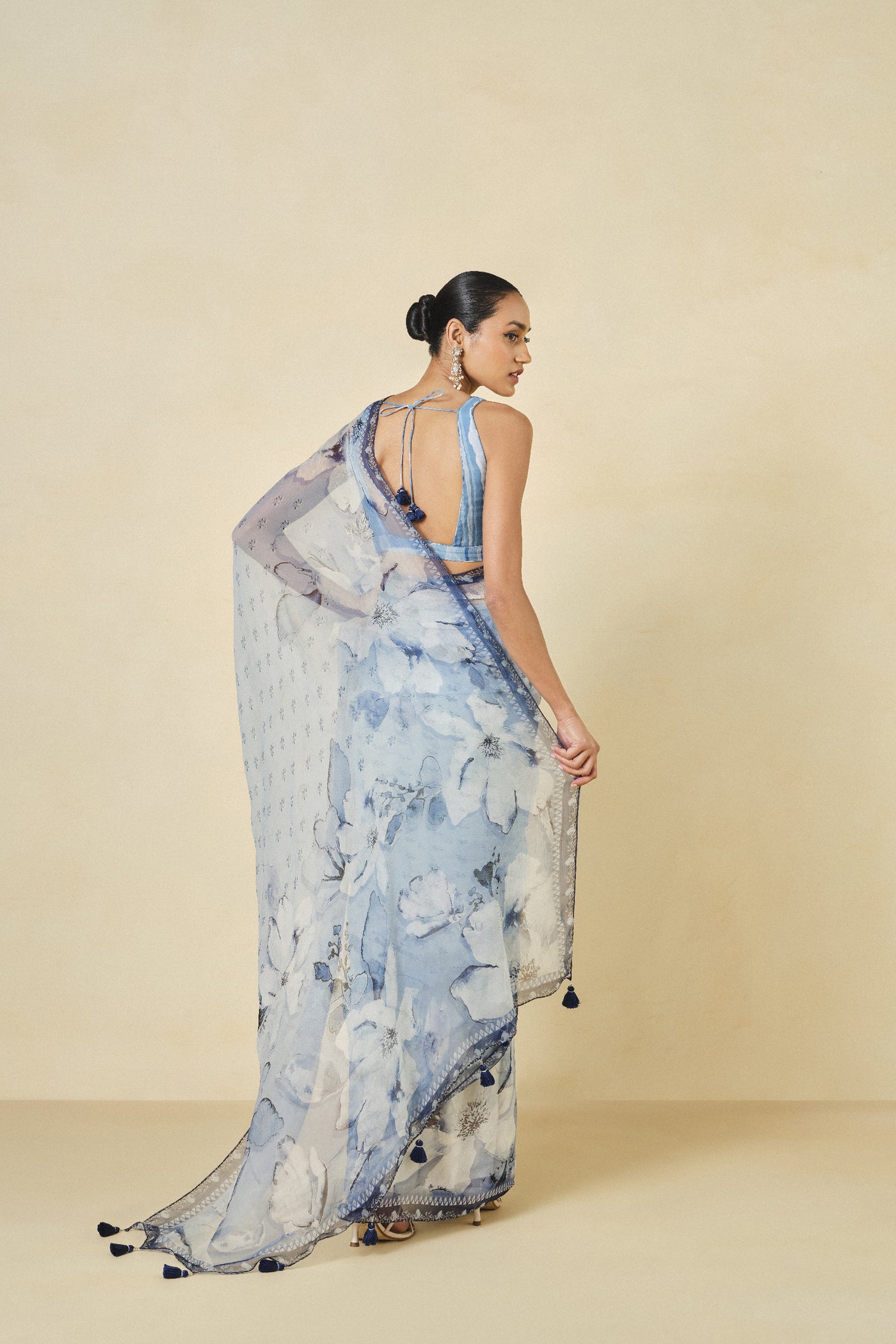 Anita Dongre Mizani Printed Saree Blue indian designer wear online shopping melange singapore