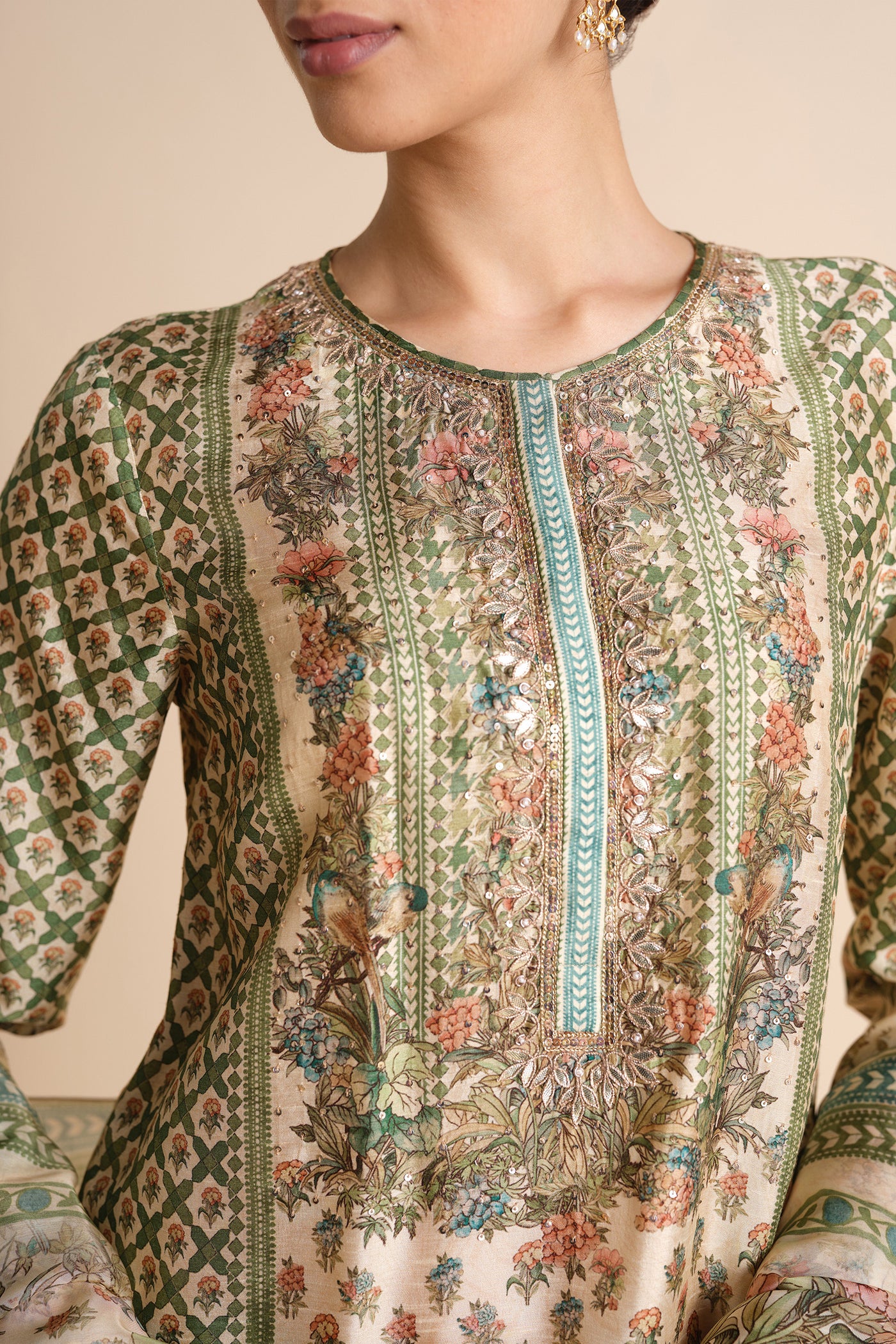 Anita Dongre Moira Silk Suit Set Ivory indian designer wear online shopping melange singapore