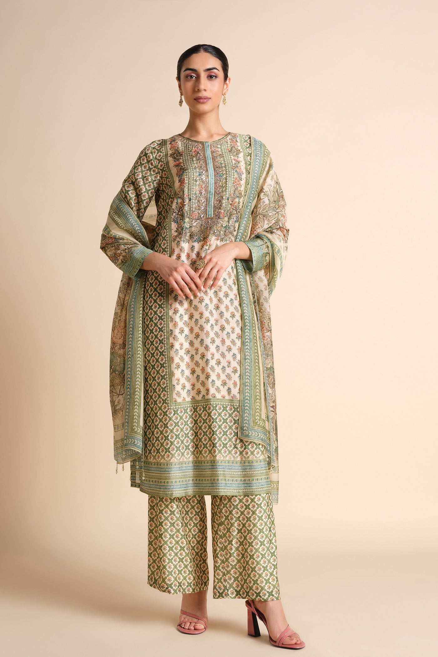 Anita Dongre Moira Silk Suit Set Ivory indian designer wear online shopping melange singapore