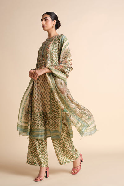 Anita Dongre Moira Silk Suit Set Ivory indian designer wear online shopping melange singapore