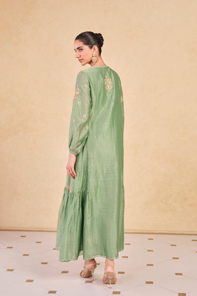Anita Dongre Molopo Embroidered Zardozi Mul Kaftan Sage indian designer wear online shopping melange singapore