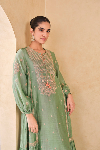 Anita Dongre Molopo Embroidered Zardozi Mul Kaftan Sage indian designer wear online shopping melange singapore