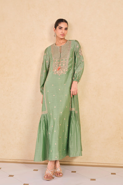 Anita Dongre Molopo Embroidered Zardozi Mul Kaftan Sage indian designer wear online shopping melange singapore
